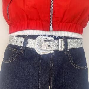 Y2k 2000s silver star rhinestone crystal grunge goth emo punk belt
